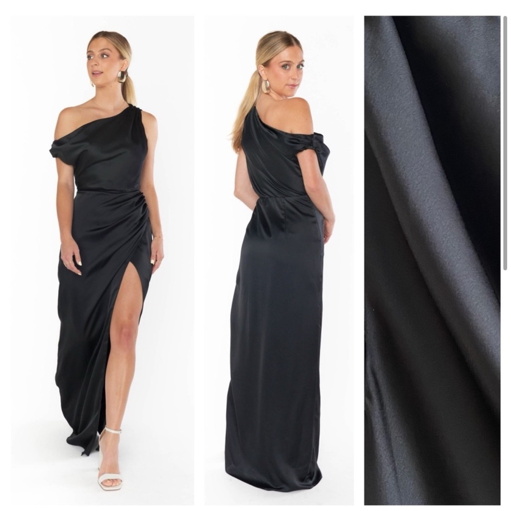 Show Me Your MuMu Black One-Shoulder Satin Maxi Dress